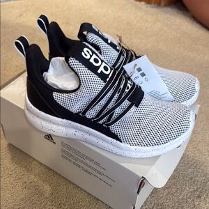 Adidas Black and White Slip-On Sneakers with Breathable Mesh